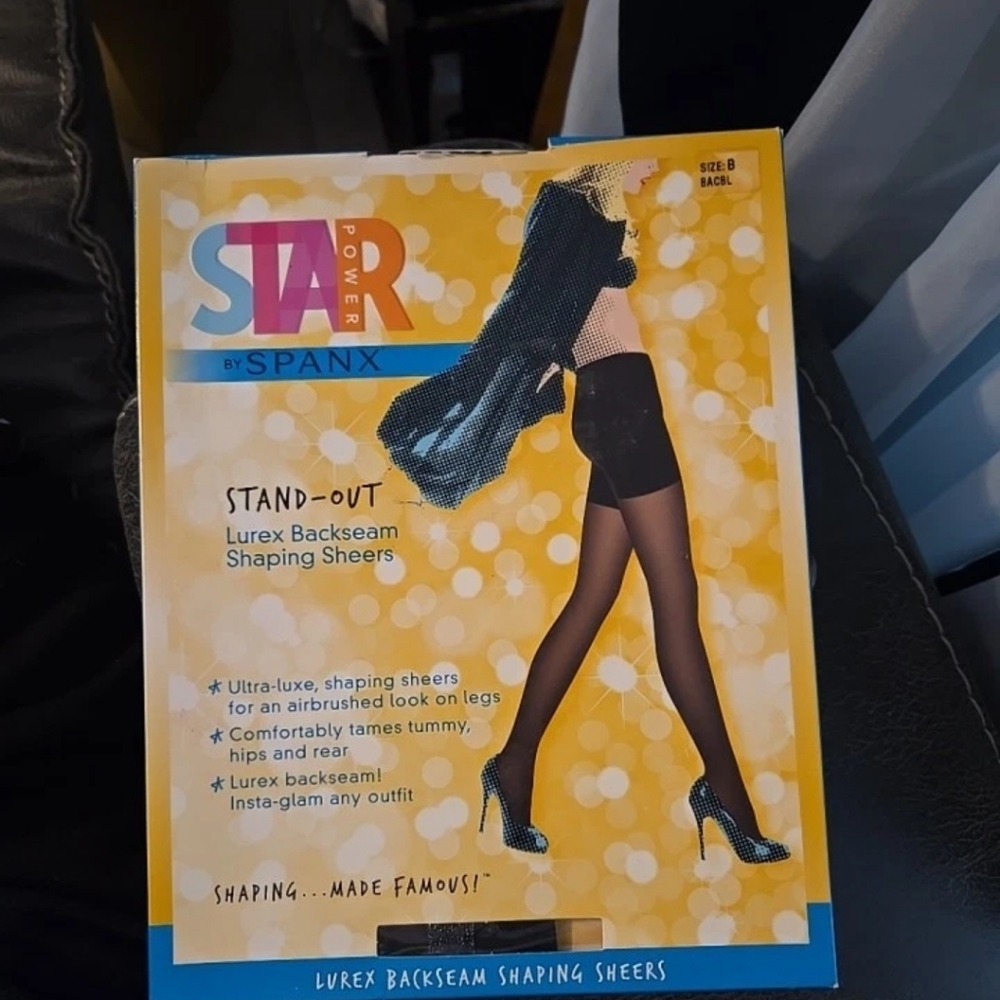 Spanx Star Power Sz B Black, Lurex Backseam Shaping Sheer NEW!